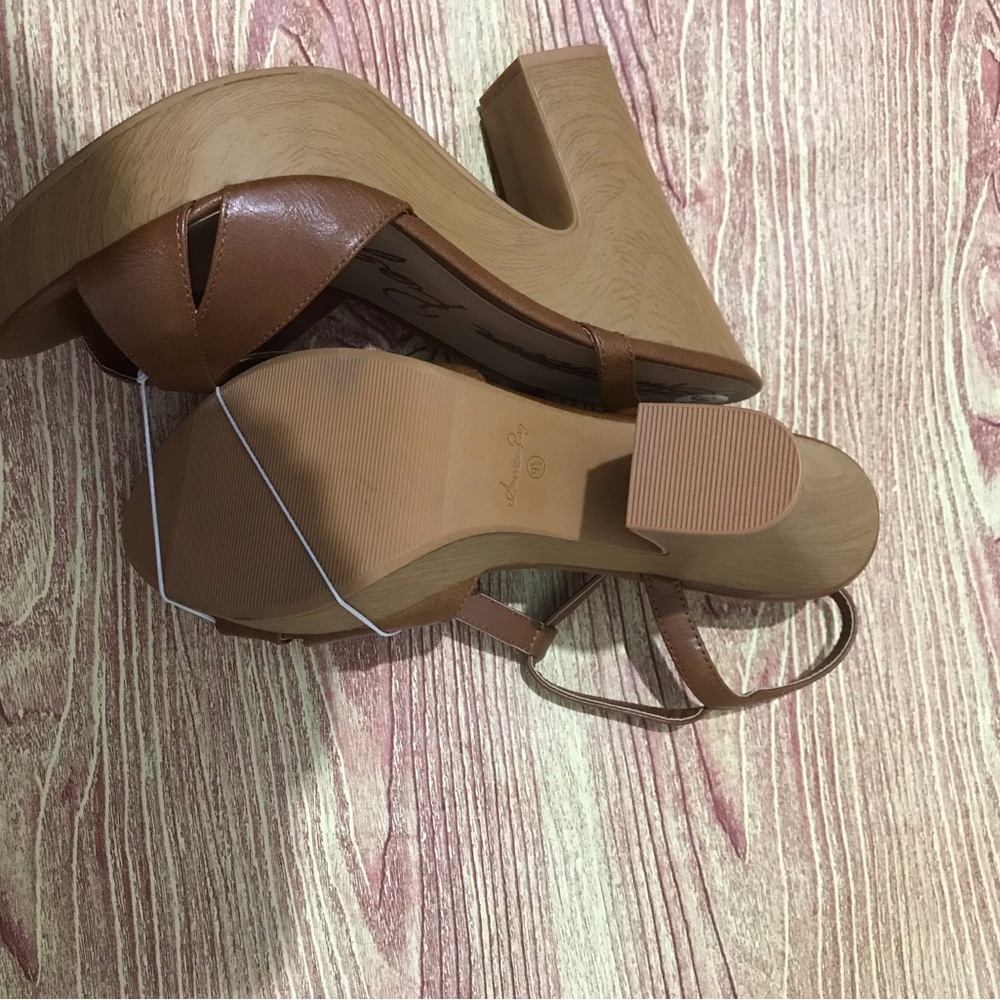 American Rag Cie Women Brown  Open Toe Platform Faux Wooden Heels 9.5~